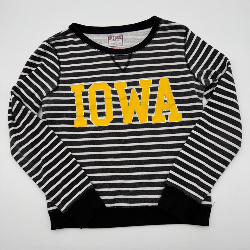 Victoria's Secret PINK Iowa Hawkeyes Striped Sweatshirt Black White Medium Y2K